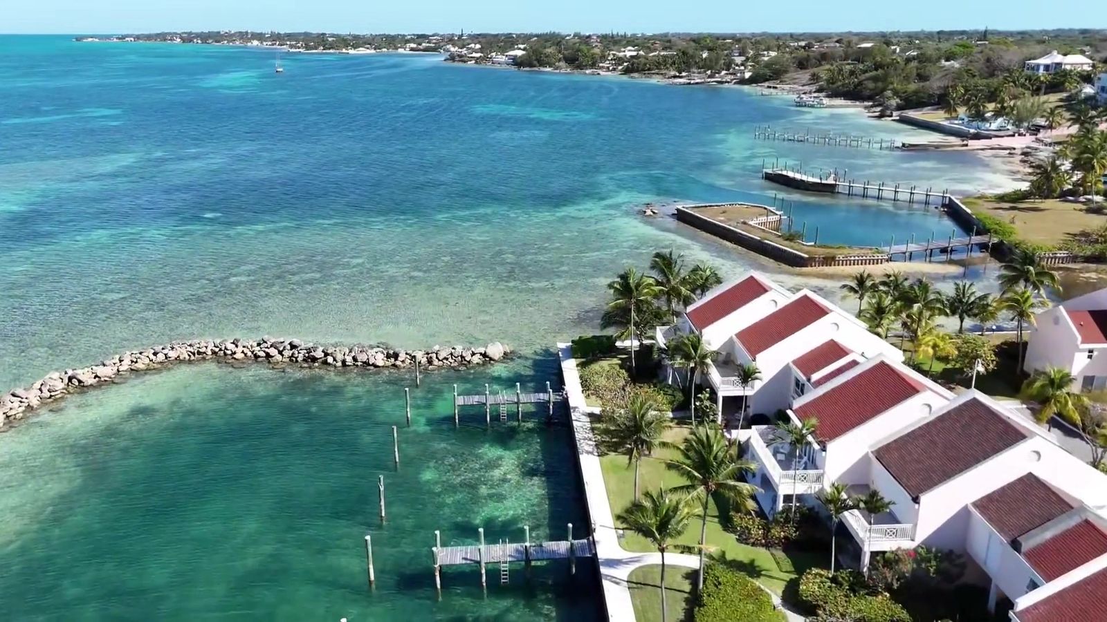 Turquoise water and waterfront villas