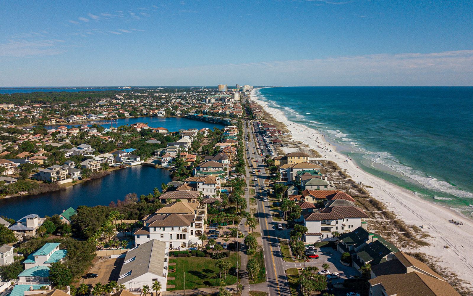 Aerial view of the Emerald Coast beach near Destin
