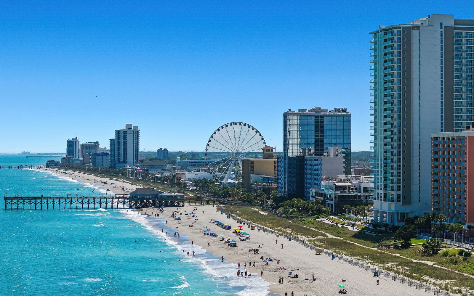Myrtle Beach oceanfront with SkyWheel and pier