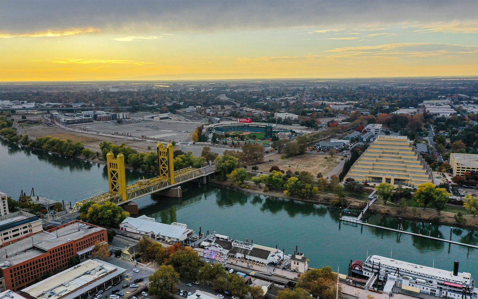 Tower Bridge and Old Sacramento at sunset