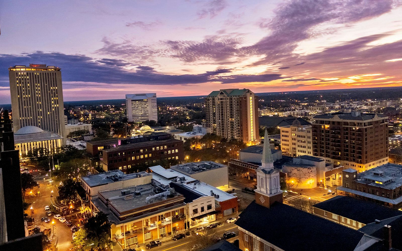 Downtown Tallahassee and the Capitol at sunset